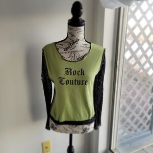 Women’s Green & Black Lace Sleeve Top